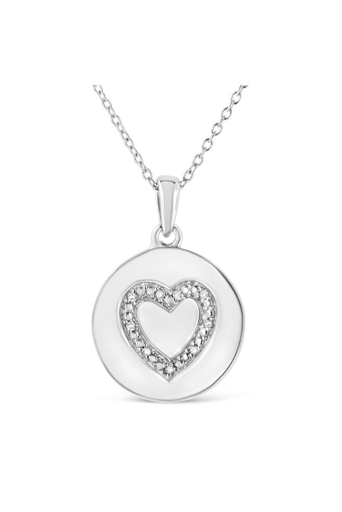 Prong-Set Diamond Accent Heart Emblemed Necklace